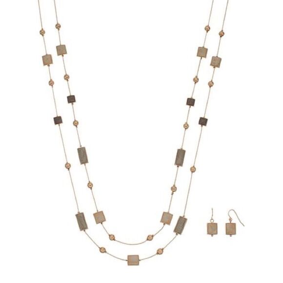 DoubleStrand Rectangle/Square Necklace Earring Set - Picture 1 of 1